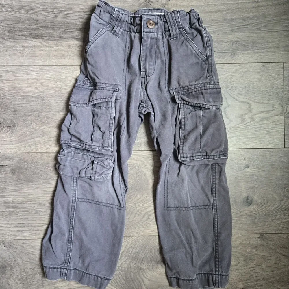 OshKosh BGosh Boys Size 4 Gray Canvas Cargo Pants Adjustable Waist Utility Play